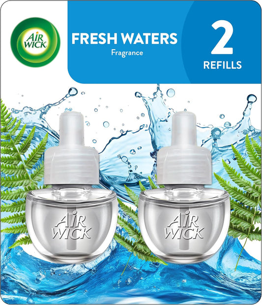 Air Wick plug in Scented Oil 2 Refills, Fresh Waters, (2x0.67oz), Essential Oils, Air Freshener (F002)