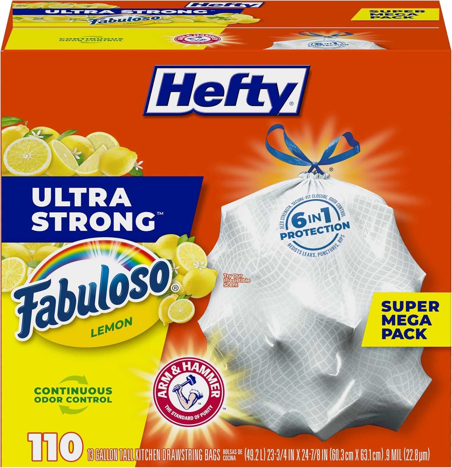 Hefty Ultra Strong 13 Gallon Trash Bags, Tall Kitchen Trash Bags 13 Ga