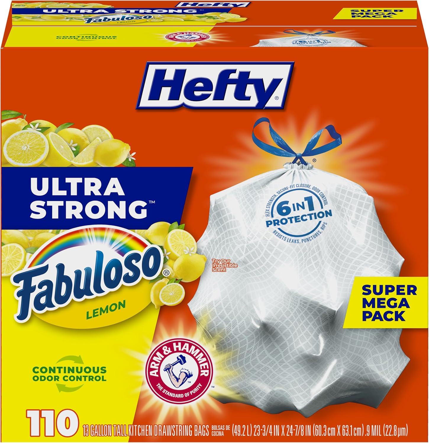 Hefty Ultra Strong 13 Gallon Trash Bags, Tall Kitchen Trash Bags 13 Ga
