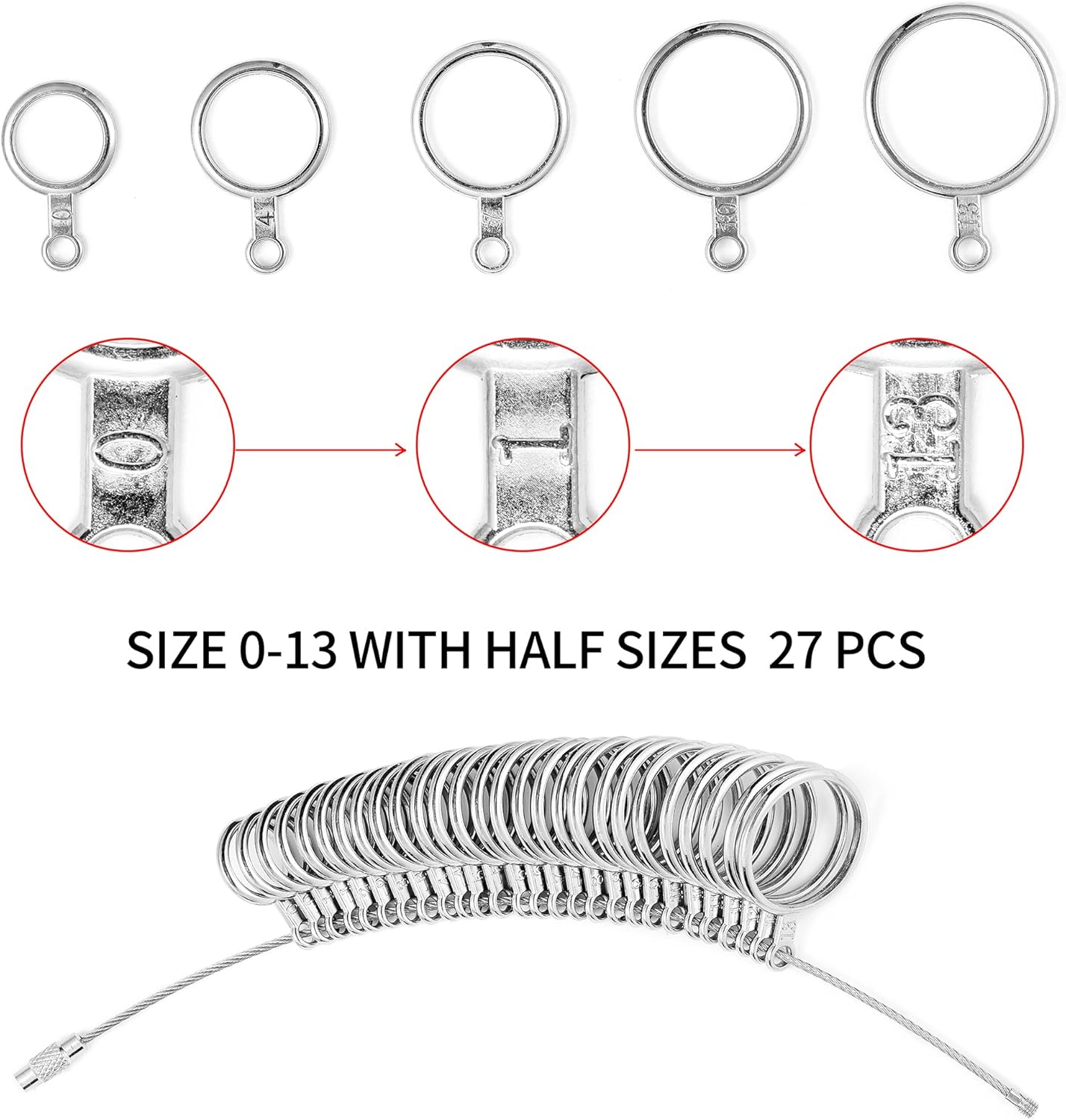 Bflaae Ring Sizer Measuring Tool Kit, 27 PCS Stainless Steel Measuring
