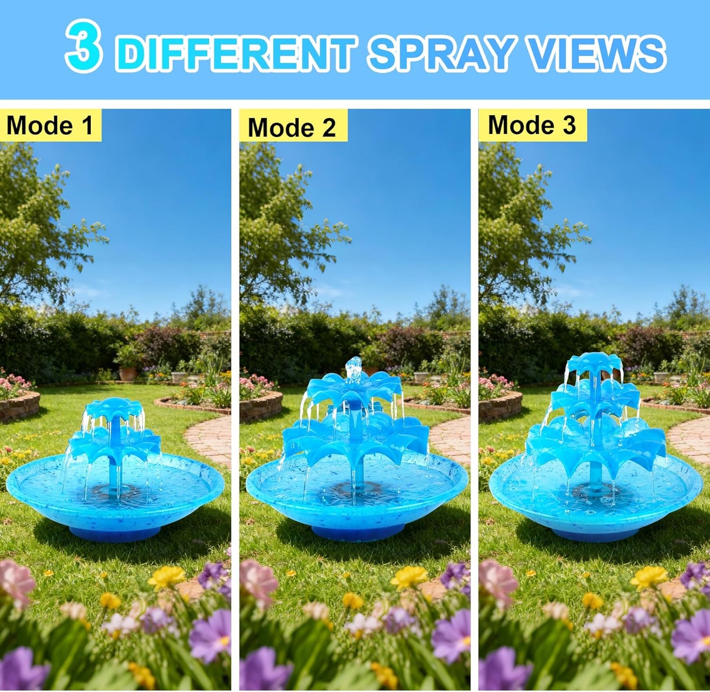 Yeomi 3-Tier Solar Fountain Pump with LED Lights, 24H Outdoor Water Feature, Detachable Design, Multi-Function Bird Bath Water Fountain for Garden Patio Yard Backyard Pond, 3.5W