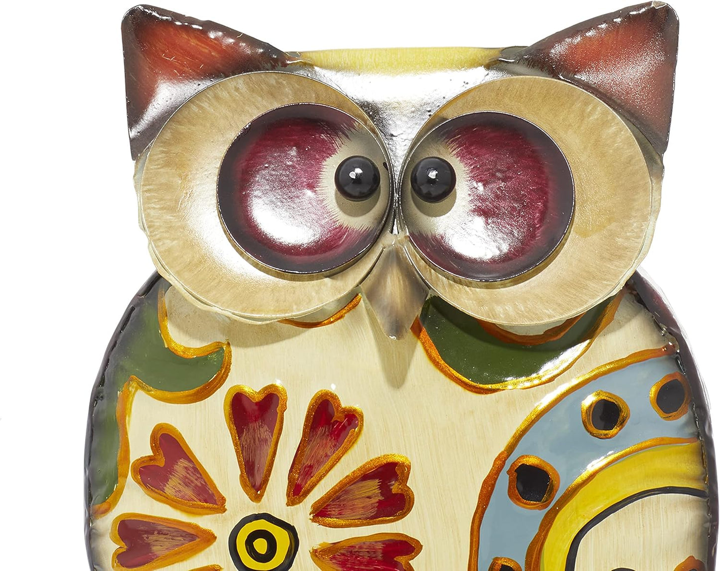 Deco 79 Metal Owl Decorative Garden Sculpture Indoor Outdoor Garden Statue with Floral Pattern, Outdoor Sculpture 8" x 4" x 11", Yellow