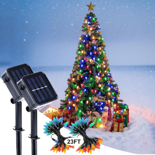 Solar String Lights Outdoor Waterproof 2 Packs, 50 LED Solar Powered Strawberry String Lights, 23FT Light up Garden Decor, 8 Modes Fairy Lights for Garden, Patio, Cafe and Camping