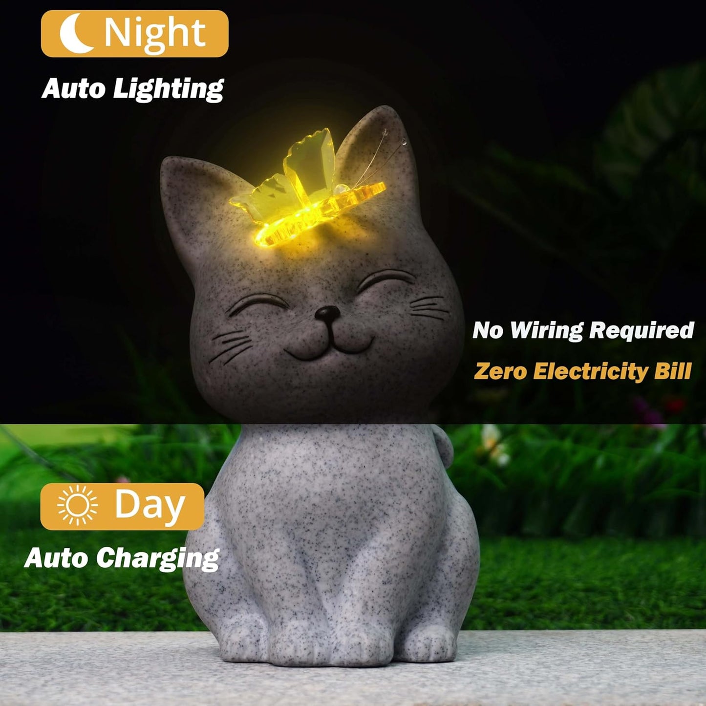 DecorSmart Cat Garden Outdoor Statue Gifts for Cat Lovers Lady Mom Dad Women Outside Solar New Home Decor for Patio Yard Housewarming Gardening Gifts