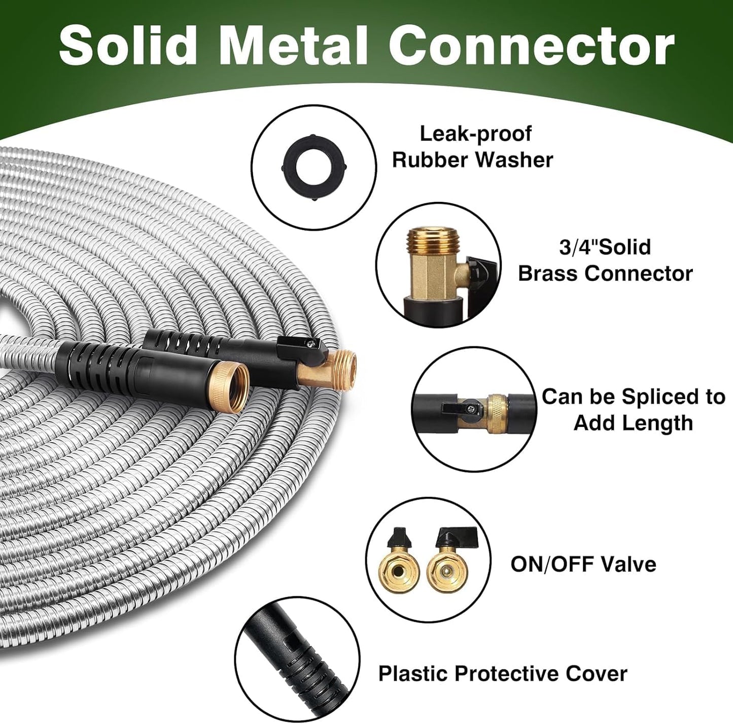 75FT Metal Garden Hose 304 Stainless Steel Flexible Water Hose - No Ki