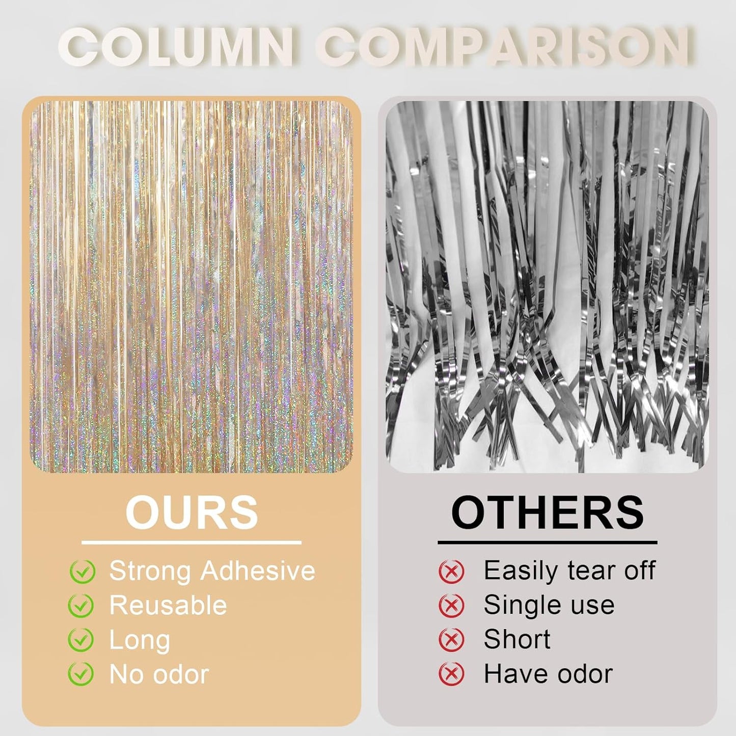 3.3 x 6.6 ft Foil Fringe Backdrop Curtains, Tinsel Streamers Party Decorations, Fringe Backdrop for Birthday, Baby Shower, Gender Reveal, Graduation (3, Champagne)