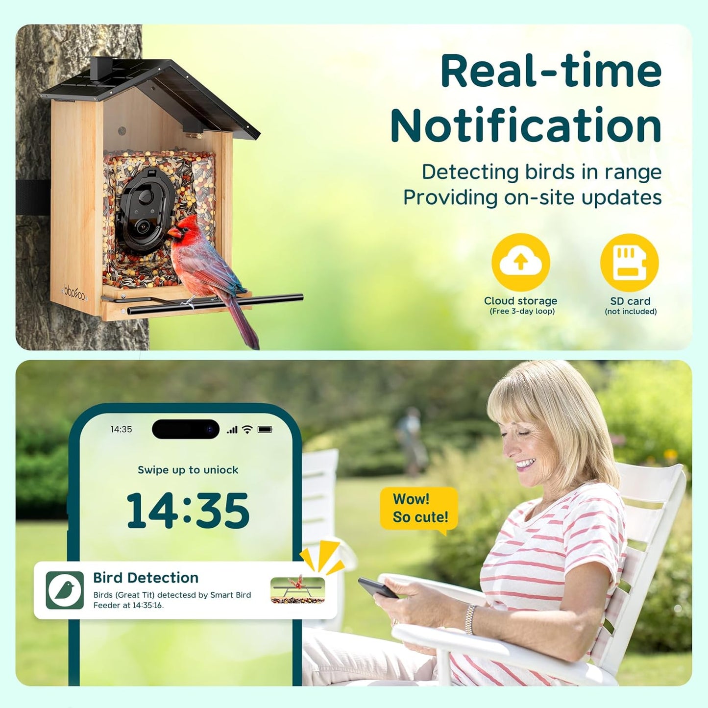 Solar Powered Bird Feeder Camera, 3L Capacity Smart Feeder for AI Identify Over 10000 Species, Cloud Storage, Auto Capture & Instant Arrival Alerts, Ideal Bird Lovers Gifts
