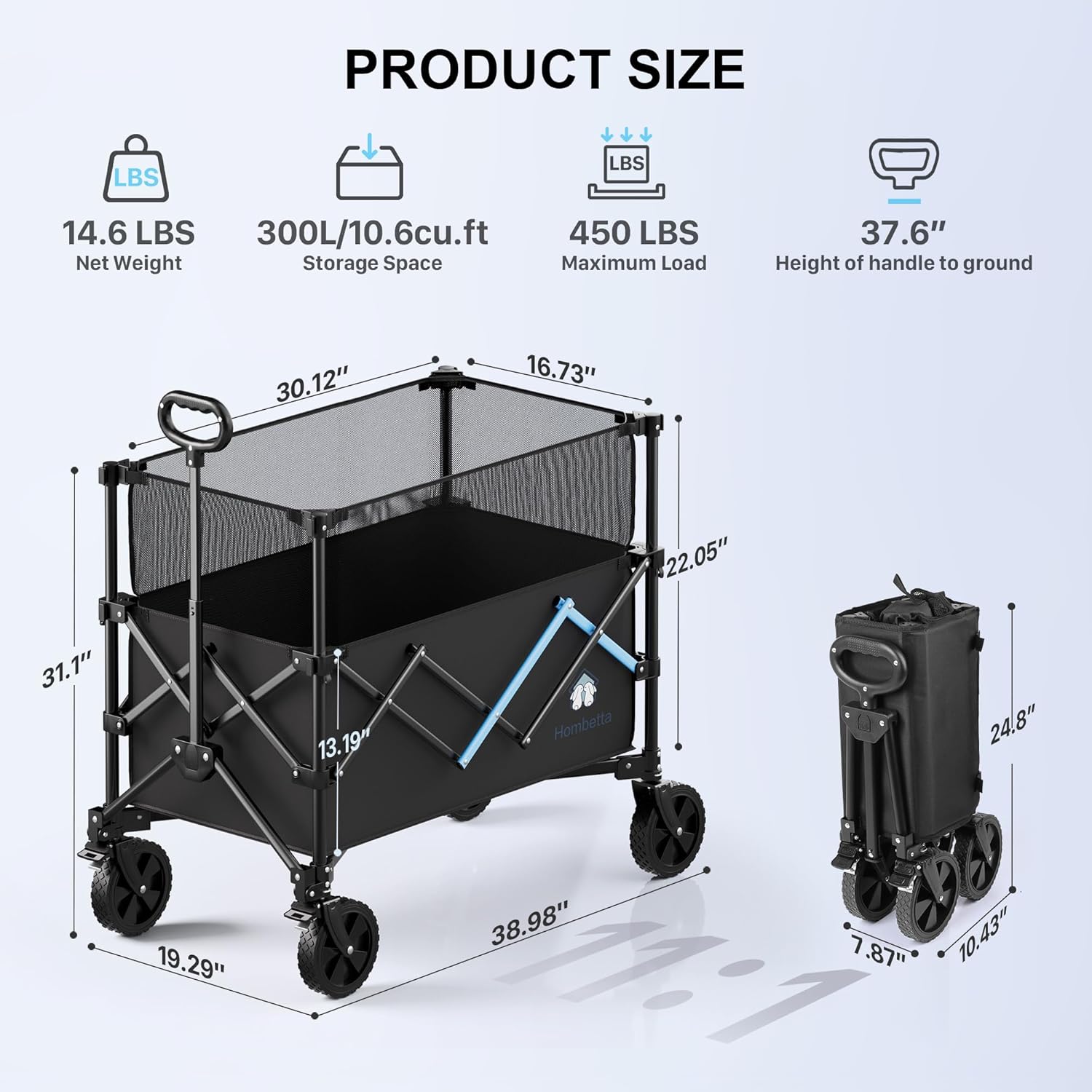Homebetta Collapsible Wagon Cart, 450LBS Heavy Duty Collapsible Wagon 