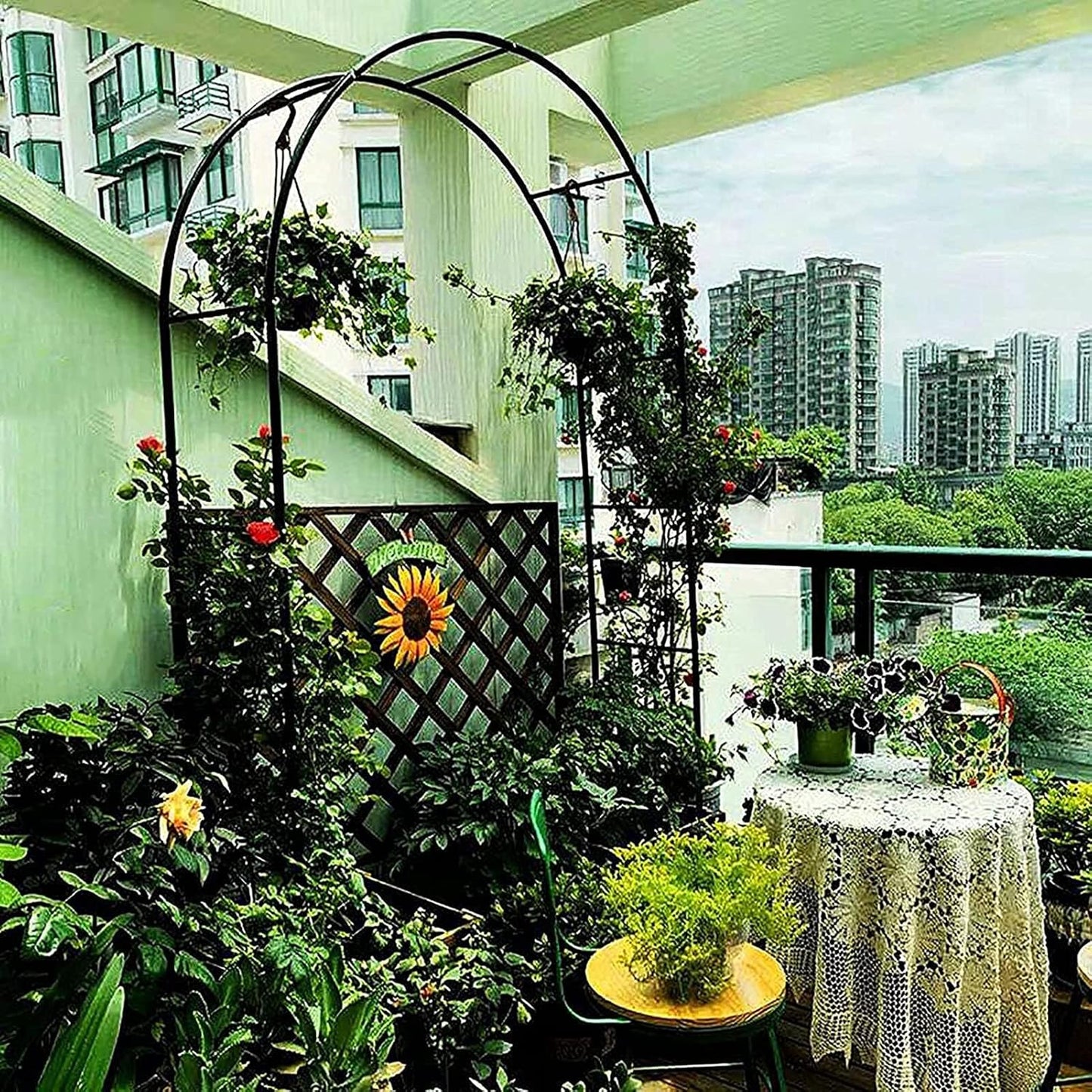 Heavy Duty Metal Garden Arch for Climbing Plants & Roses - Sturdy Outdoor Trellis Arbour for Weddings & Events, 350x220cm (137.8x86.6in)