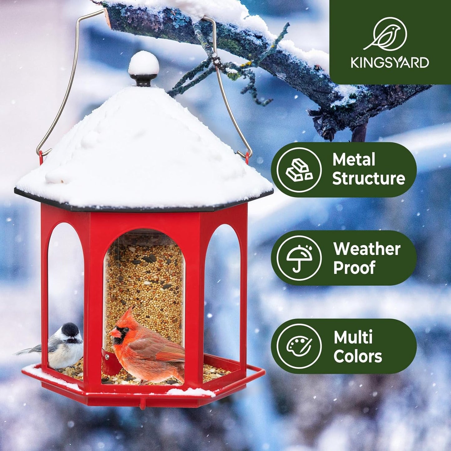 Kingsyard Metal Bird Feeder for Outdoors Hanging, 3 lbs Seed Feeder, W