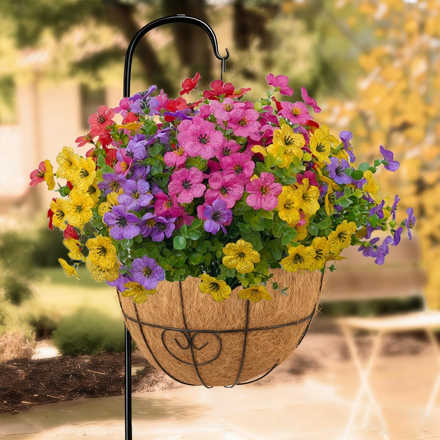 12 Bundles Plastic Artificial Flowers for Outdoors Faux Plants, UV Resistant Artificial Outdoor Flowers Fake Plants Silk Flowers for Outside, Spring Porch Decor Yard Garden Planters Pots