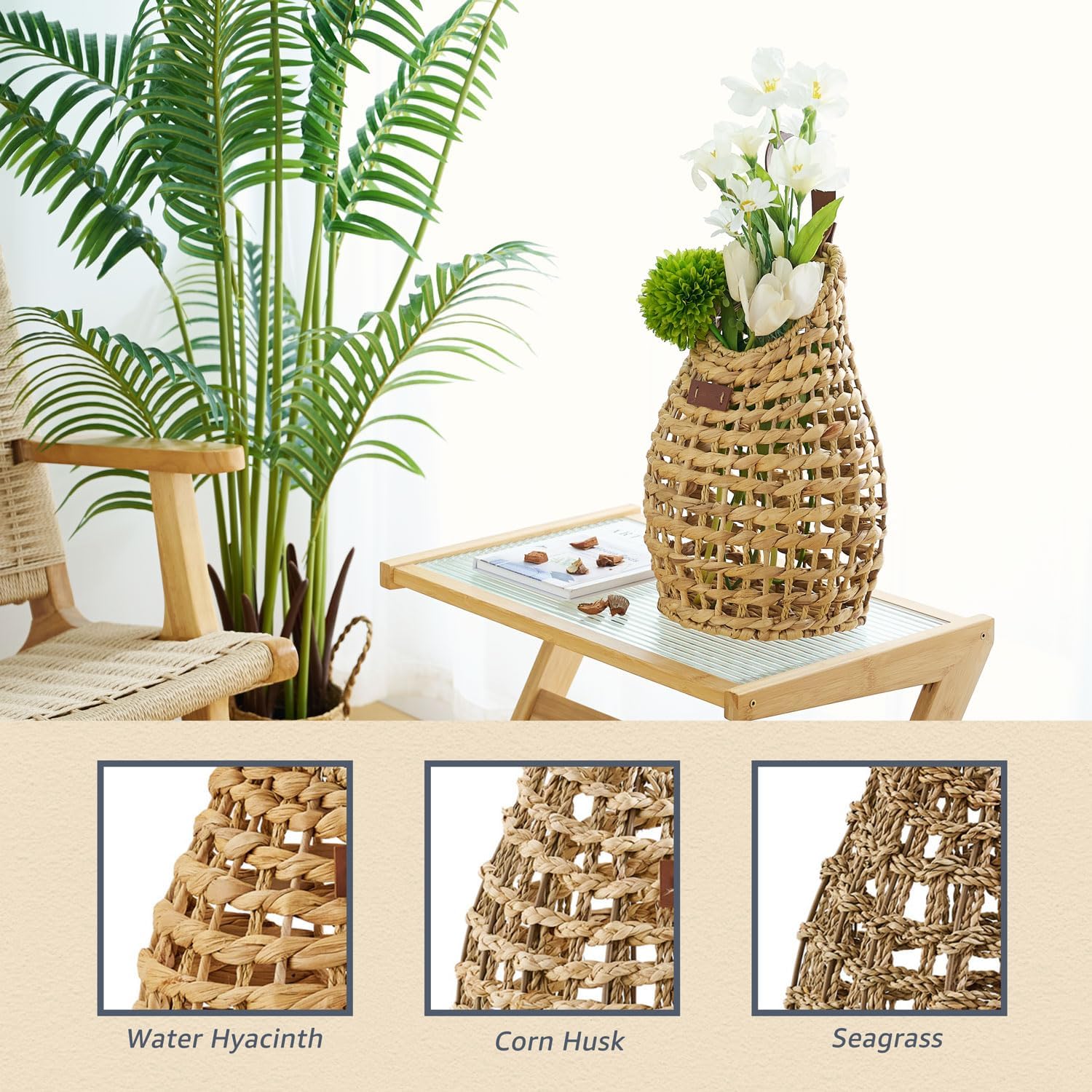 Woven Front Door Basket Water Hyacinth Wall Hanging Basket Decorative 