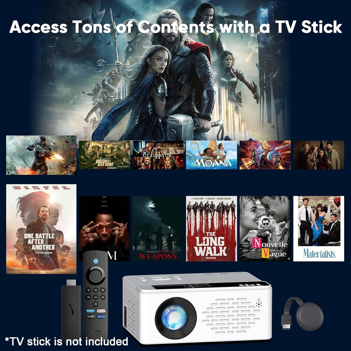 TMY 1080P Full HD Portable Mini Projector, Upgraded Bluetooth Movie Projector with Screen, Compatible with TV Stick Smartphone/HDMI/USB, Indoor & Outdoor Use