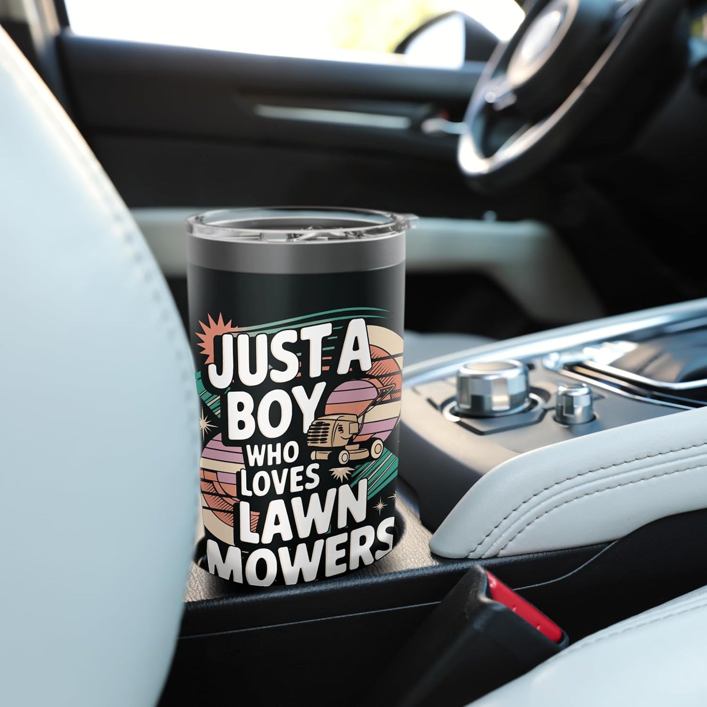 Mowing Mowers Just A Boy Who Loves Lawn Mowers Lawn Mowing Stainless Steel Insulated Tumbler