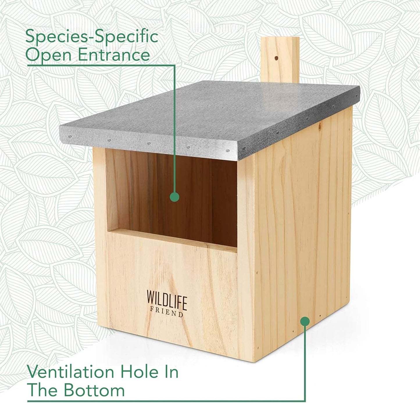 I Solid Wood Birdhouse for Robins & Co with Metal Roof - 100% Weatherproof - Nesting & Breeding Box for Garden Redstart, Niche Breeding Birds, Robin Nesting Box