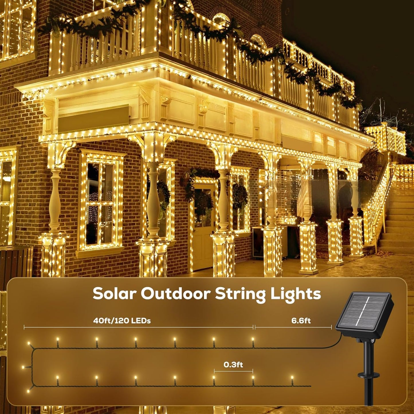 Solar String Lights Outdoor, 1 Pack 46 FT 120 LED Solar Tree Lights Waterproof with 8 Lighting Modes, Outdoor Solar Light for Tree Outside Balcony Gazebo, Warm White