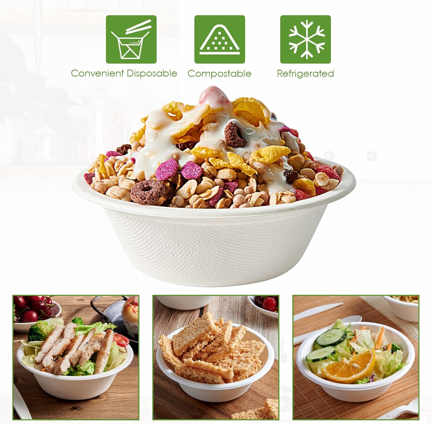 Vplus 200 Pack 12 OZ Paper Bowls, Disposable Compostable Bowls Bulk, E