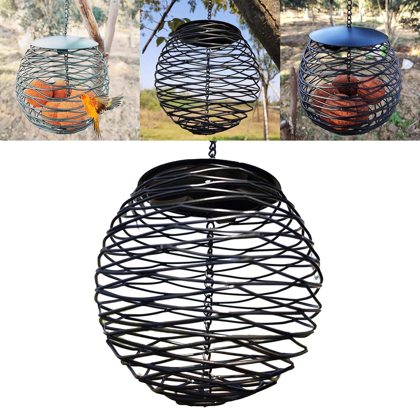 Birds Dispenser with Roof for Wild Sparrows Garden Suet Basket Outdoor Hanging Dispenser for Wild Birds Large Capacity Bird Feeders for Outside
