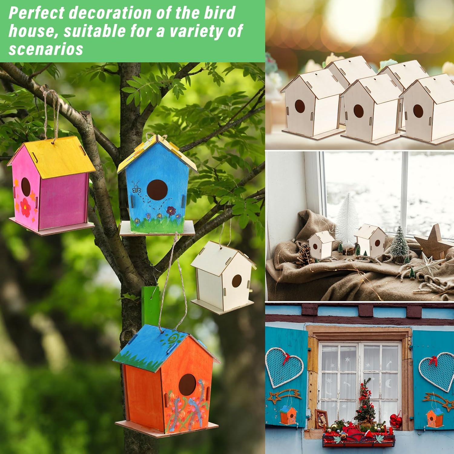 DoubleFill 48 Pcs 4.33" Wooden Bird Houses Bulk for Kids DIY Unfinishe