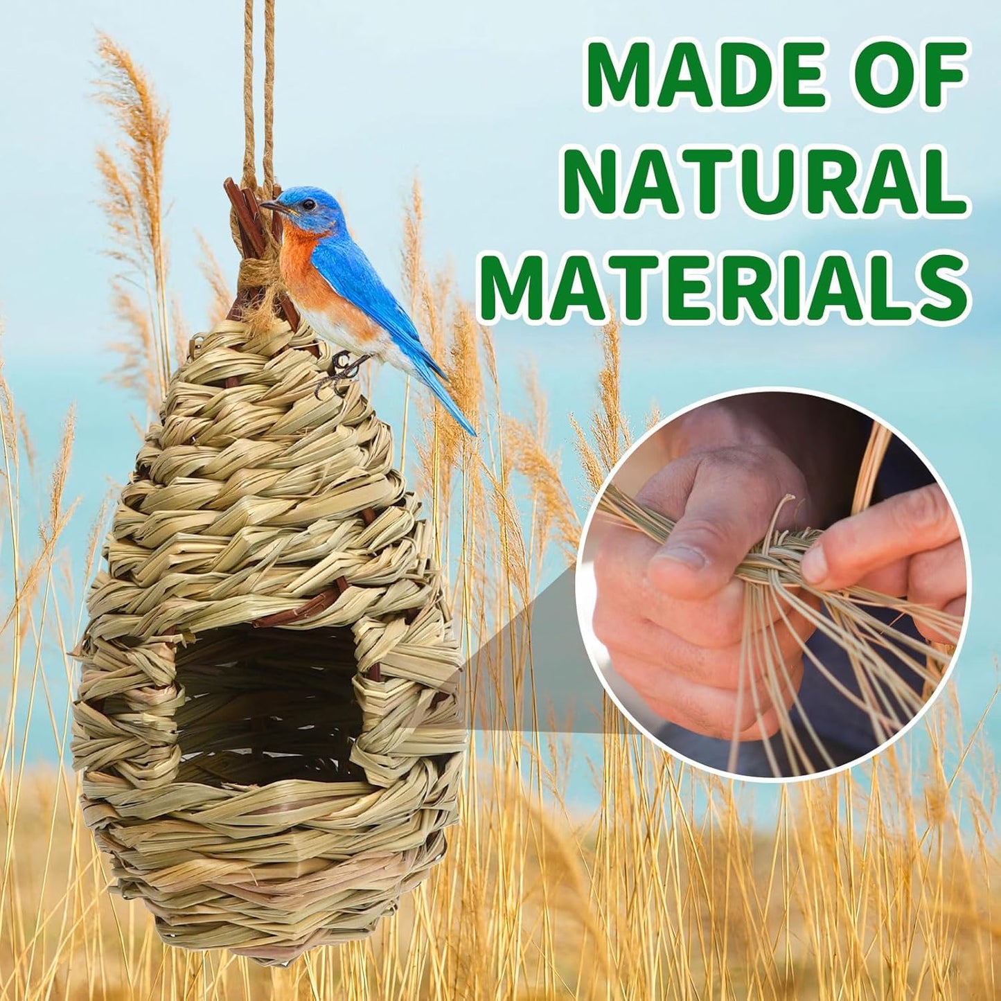 NOVWANG 4 Pieces Hummingbird Houses, Bird Nest with Hemp Rope Hand Wov