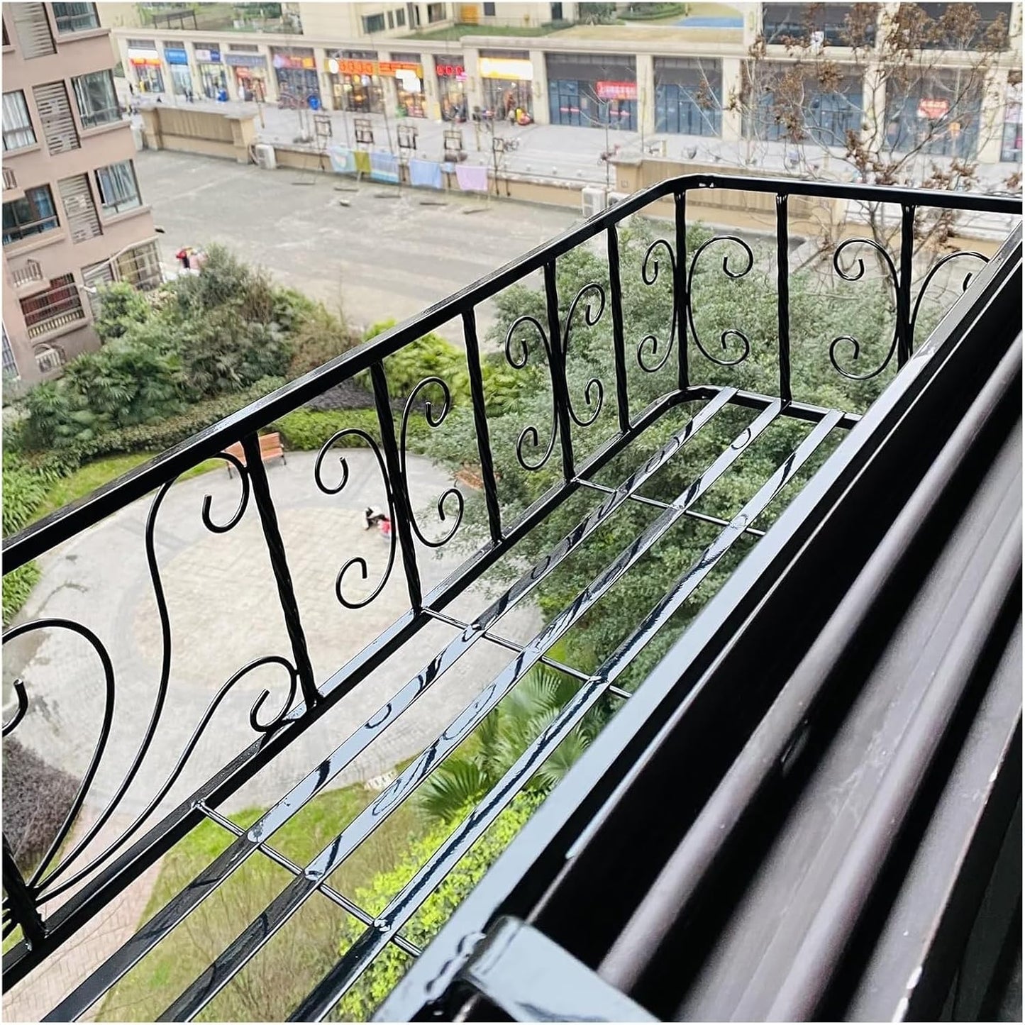 Outdoor Railing Planter - Black Iron Fence Planters for Balcony & Window Sill, Hanging Flower Stand, Decorative Garden Pot (90x27x19cm)