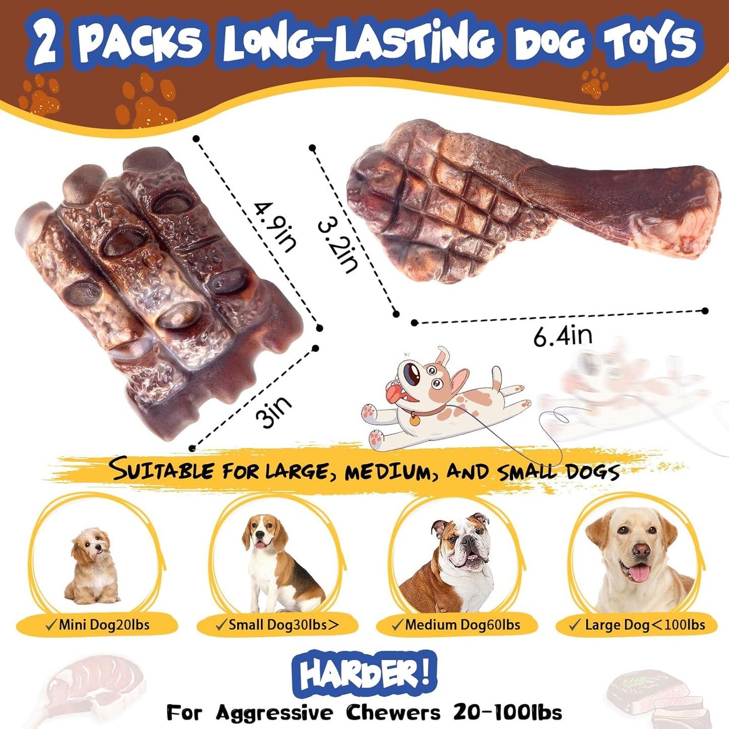 Dog Chew Toys for Aggressive Chewers：2 Pack Indestructible Dog Toy for