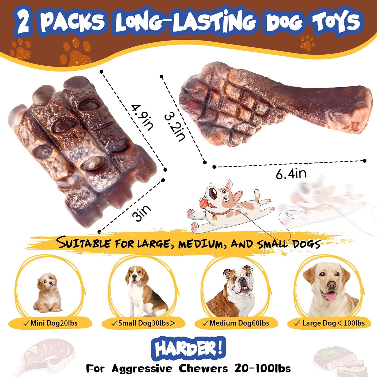 Dog Chew Toys for Aggressive Chewers：2 Pack Indestructible Dog Toy for