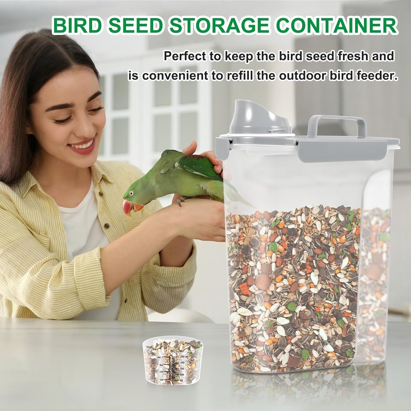 TBMax 10 lbs Cat Dog Food Storage Container, 2026 Upgraded Large Pouring Container for Pet Food Storage, Bird Seed Dispenser, Portable Travel Kibble Holder -Light Grey