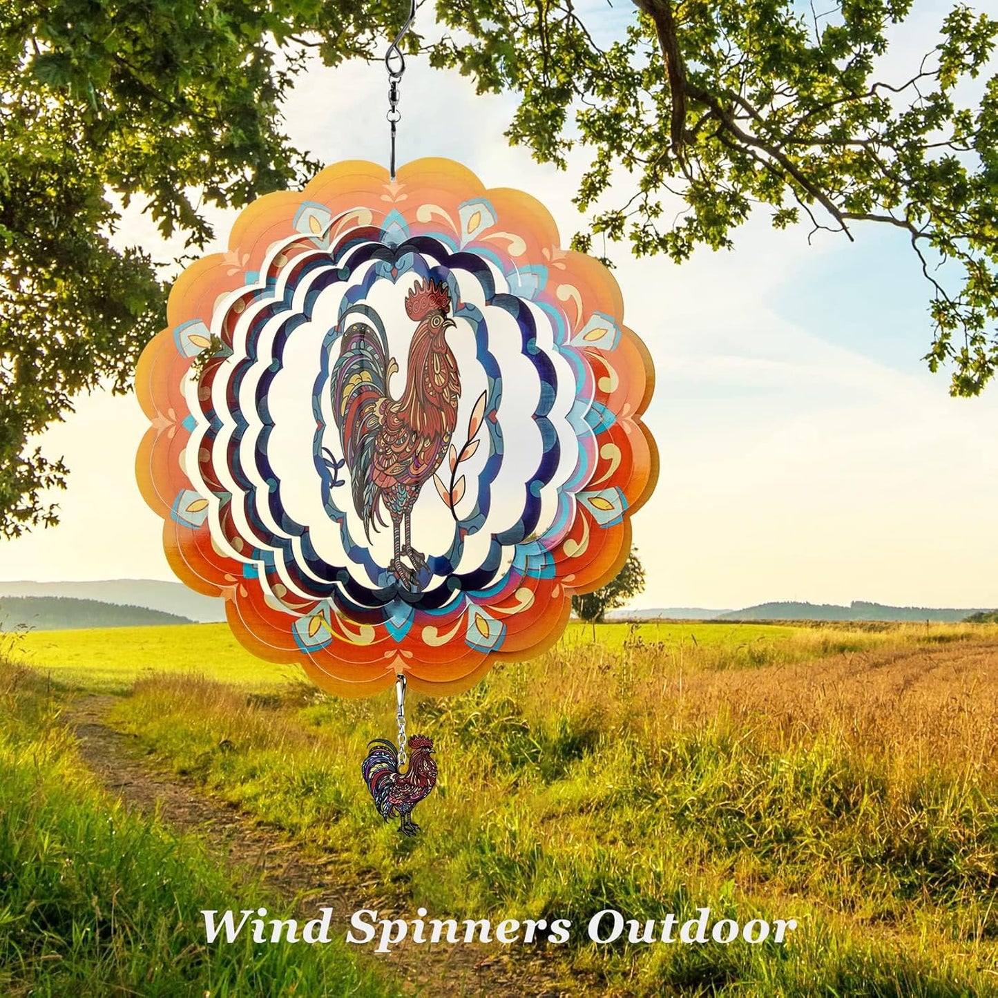 N&T NIETING Wind Spinner Outdoor Rooster Garden Decoration Worth Gifts for Women Mom Wife Grandma 3D Metal Wind Spinners Hanging Ornament for Home Garden Indoor Outdoor, 12 Inch