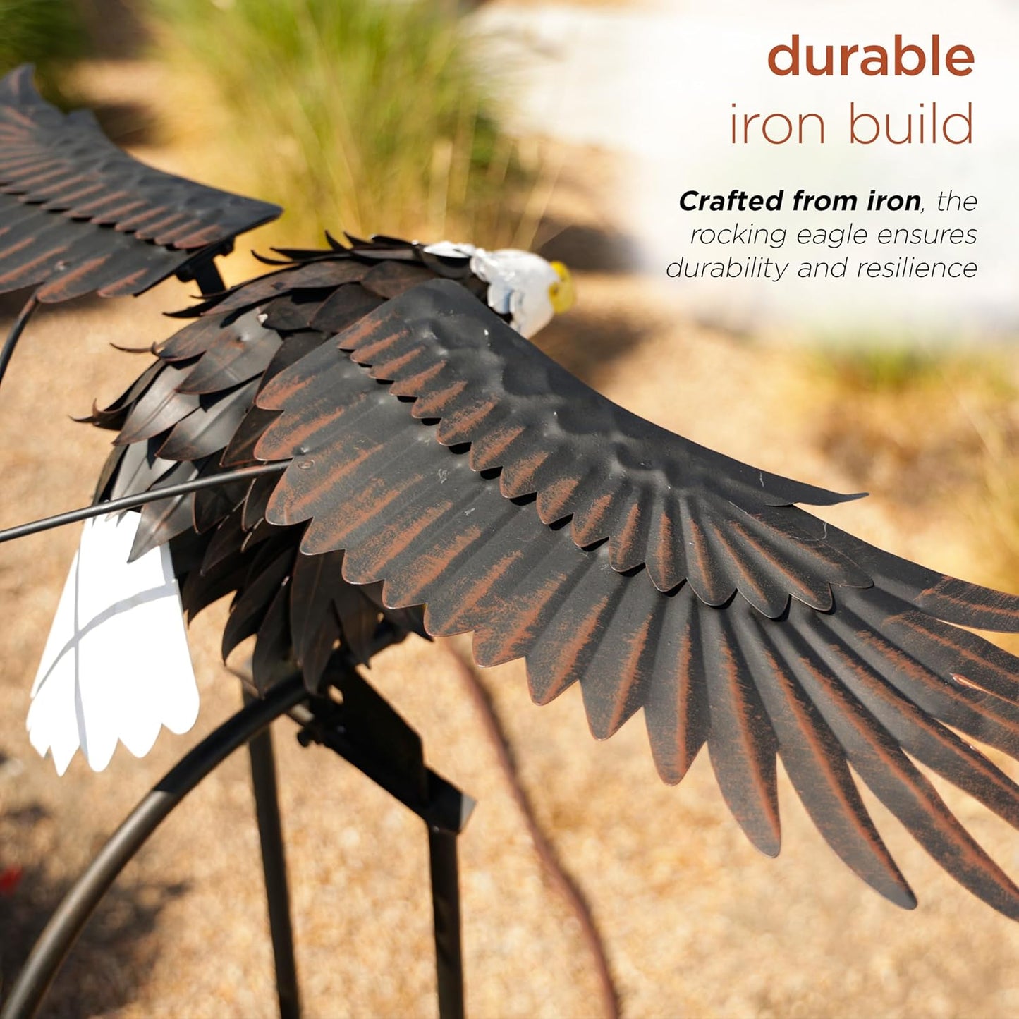 Alpine Corporation - Outdoor Metal Rocking Eagle Garden Stakes - Dynamic Flapping Wings Design, 56-in Tall, Black