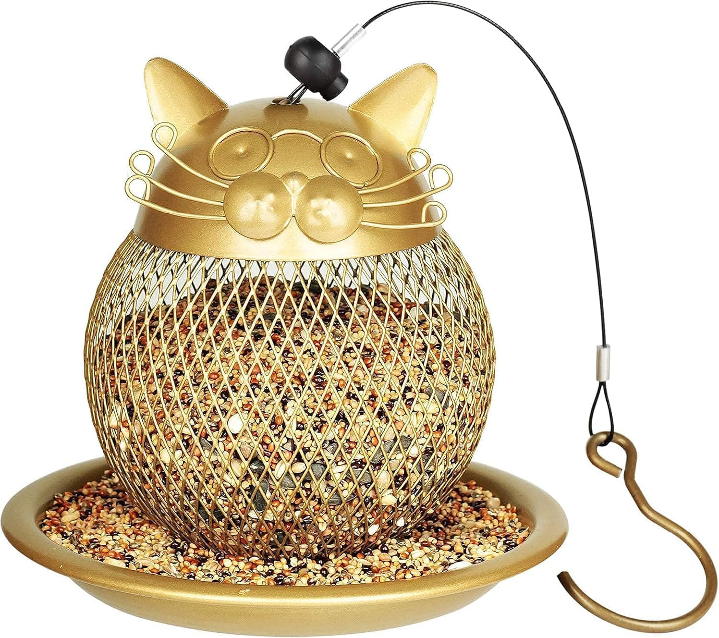 Cat Grandpa Wild Bird Feeder Squirrel Proof Hanging Bird Feeder for Outside, Peanut and All Kinds of Seeds,Yard Garden Decor,Set of 2, Color: Gold