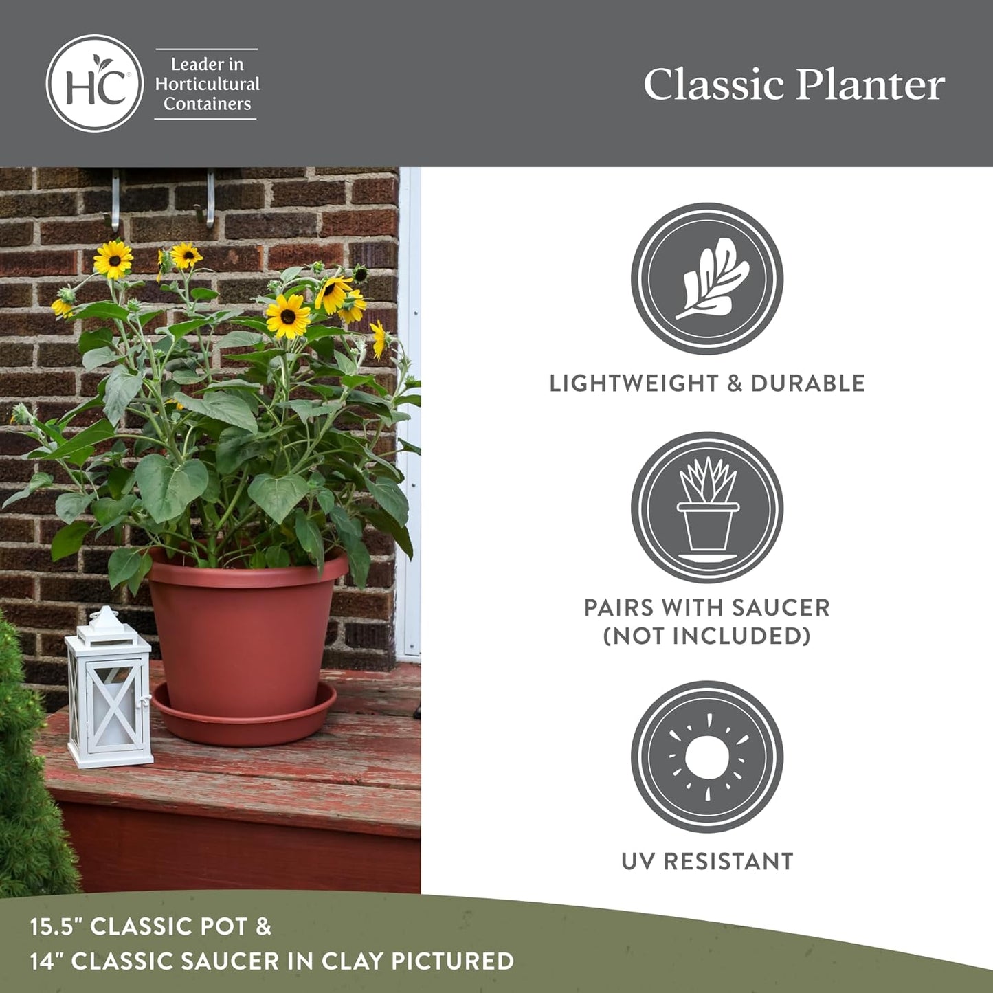 The HC Companies 14 Inch Classic Round Planter Pots with Drainage, Rol