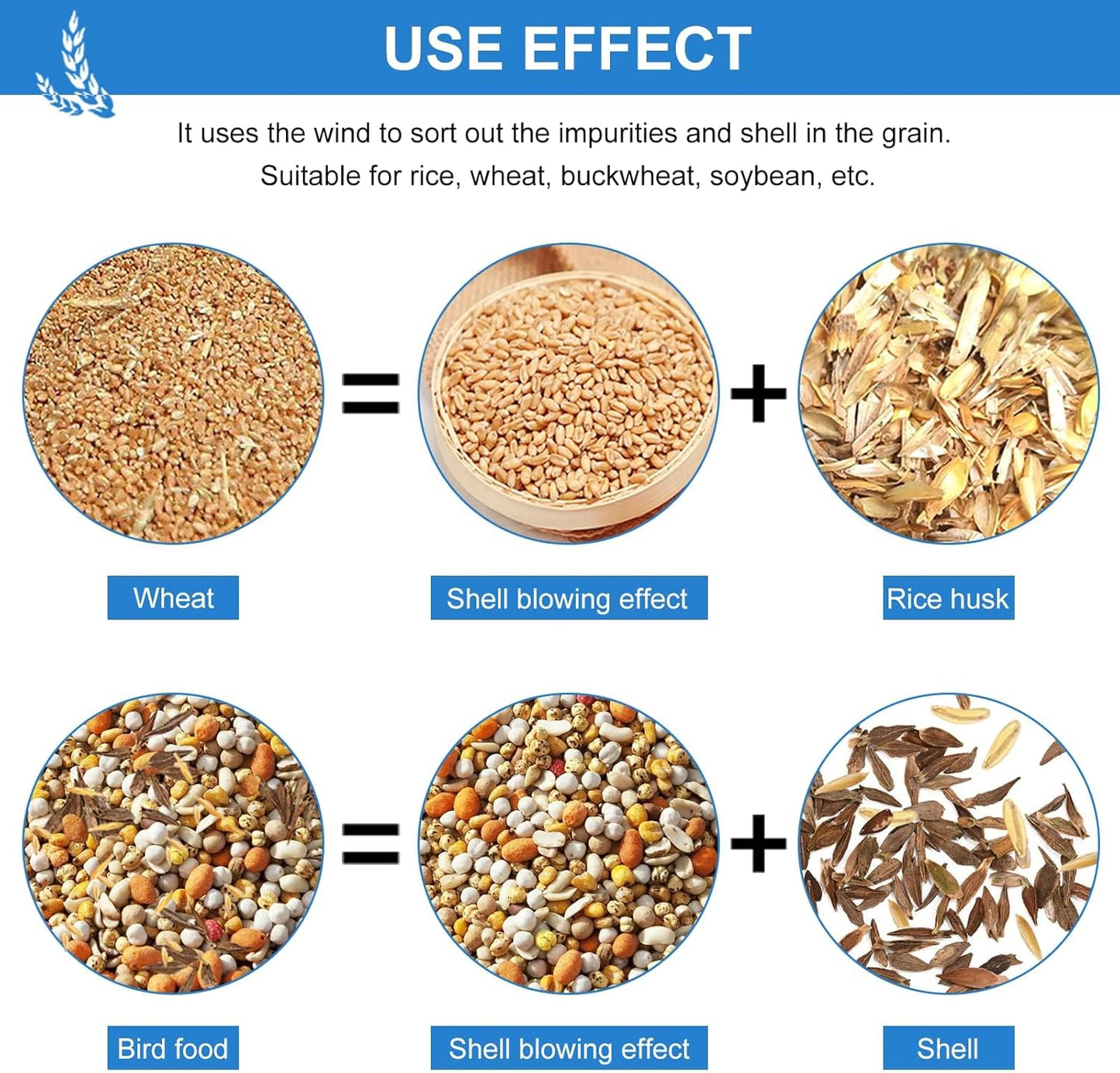 Cereals Blown Shell Splitter Bird Feed Blown Shell Splitter Mini Cereals Winnowing Machine Electric Grain Blown Shell Machine