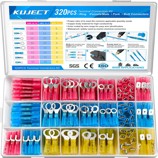 Kuject 320PCS Heat Shrink Wire Connectors Kit, Electrical Waterproof C