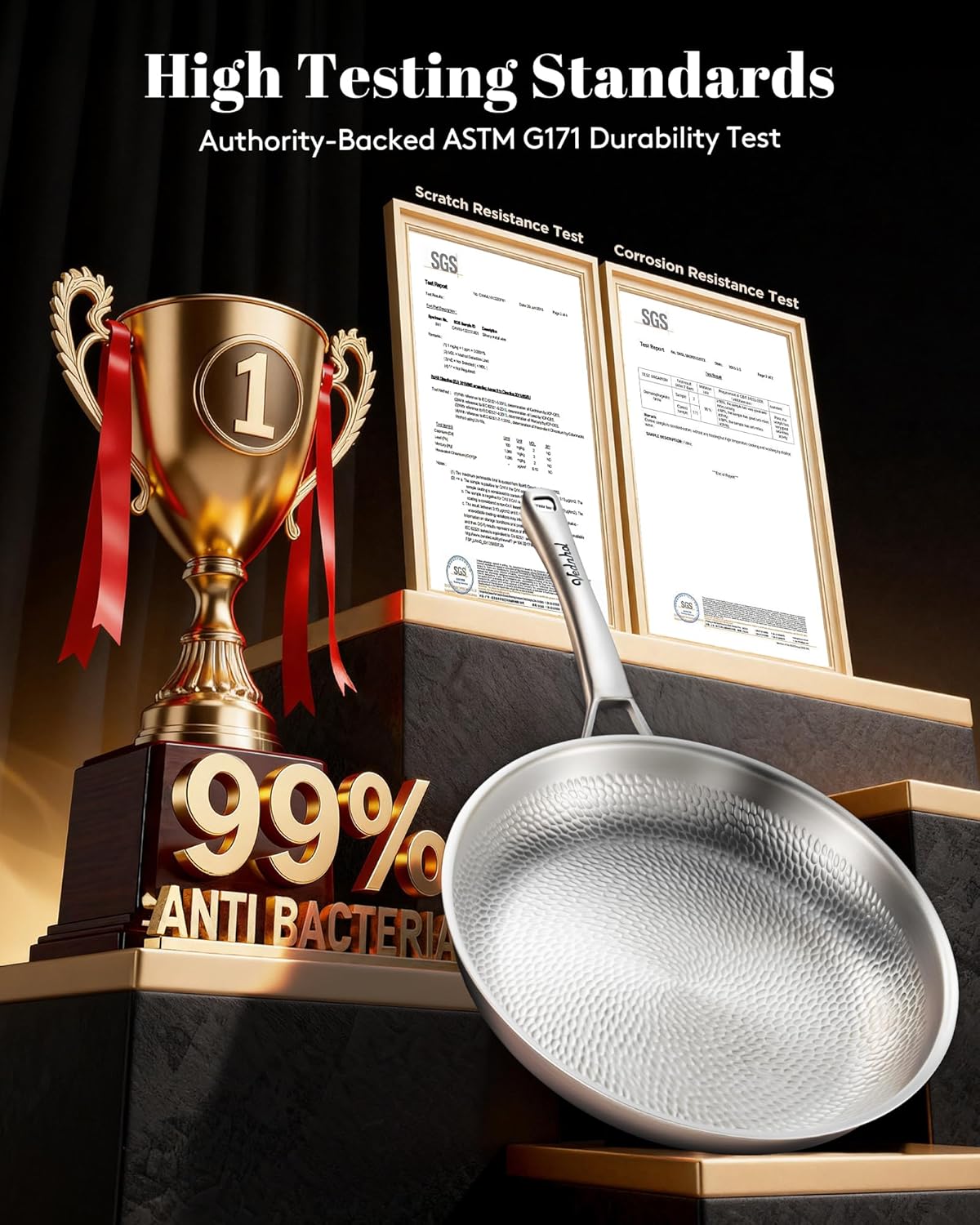 Titanium Pan, 12 Inch Pure Titanium Hammered Pro frying pan with Lid, 