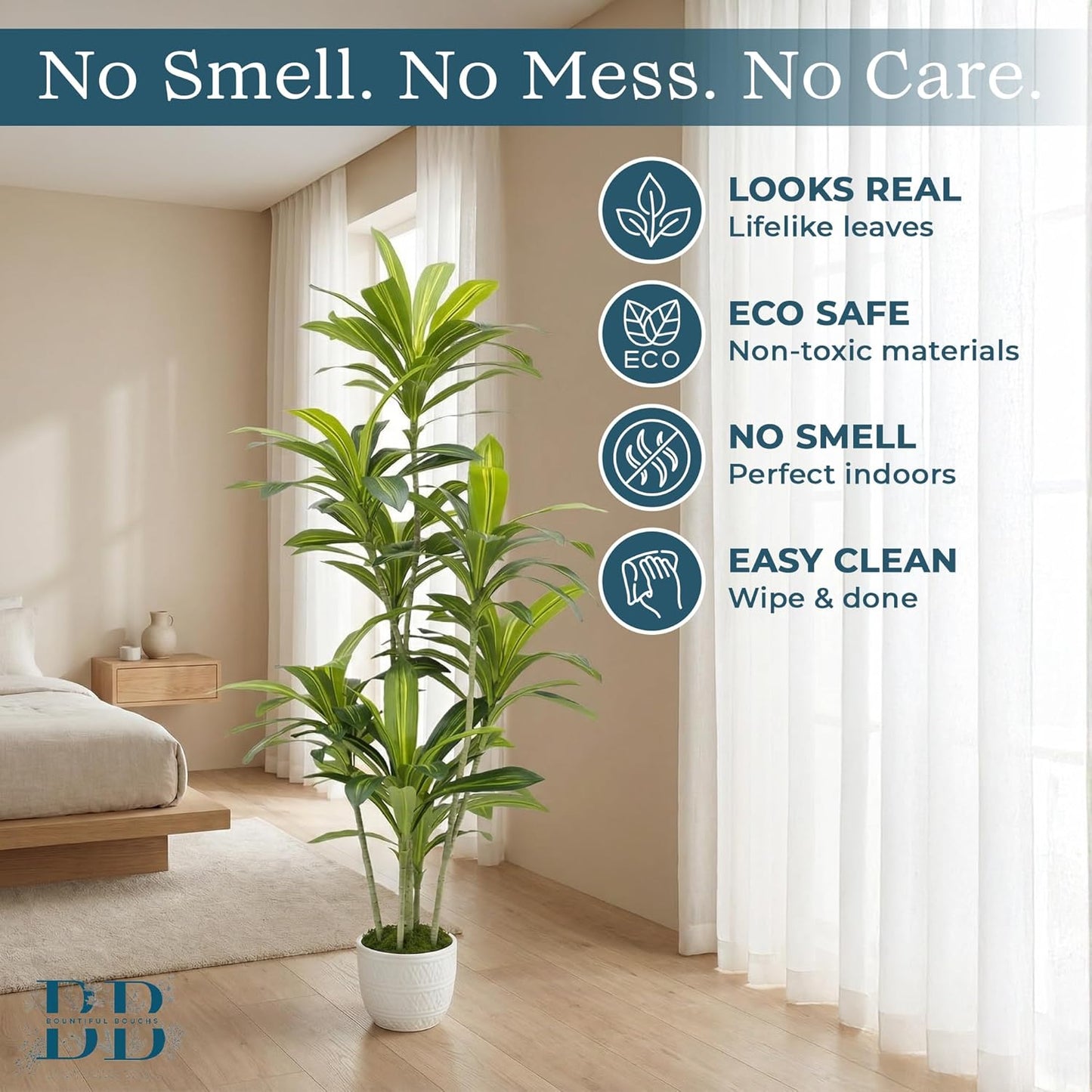 5’6” (170 cm) Dracaena Artificial Tree with Small Black Pot & Moss – Lifelike Natural Look, Maintenance-Free, Indoor & Outdoor Plant for Home, Office, Balcony & Patio