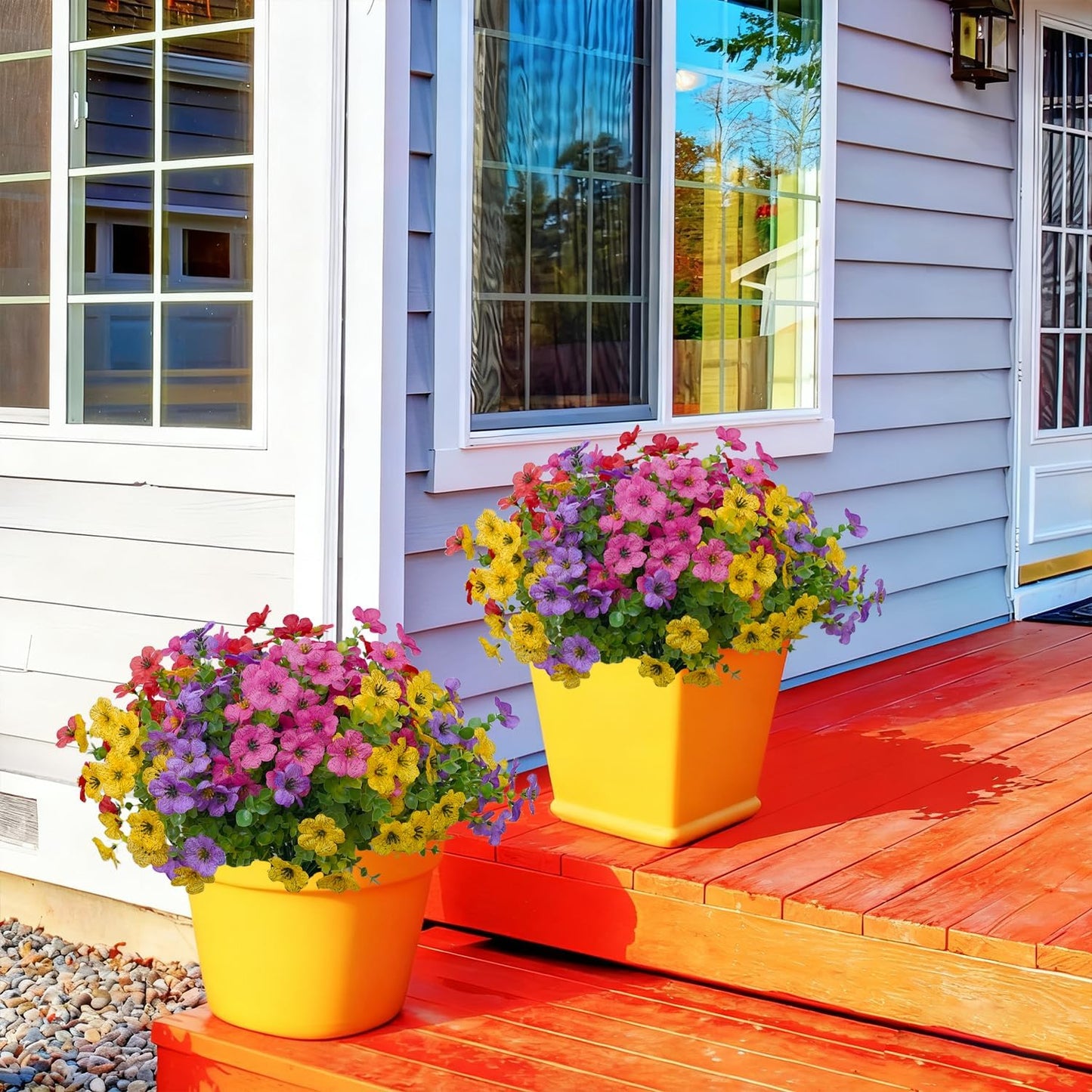 12 Bundles Plastic Artificial Flowers for Outdoors Faux Plants, UV Resistant Artificial Outdoor Flowers Fake Plants Silk Flowers for Outside, Spring Porch Decor Yard Garden Planters Pots