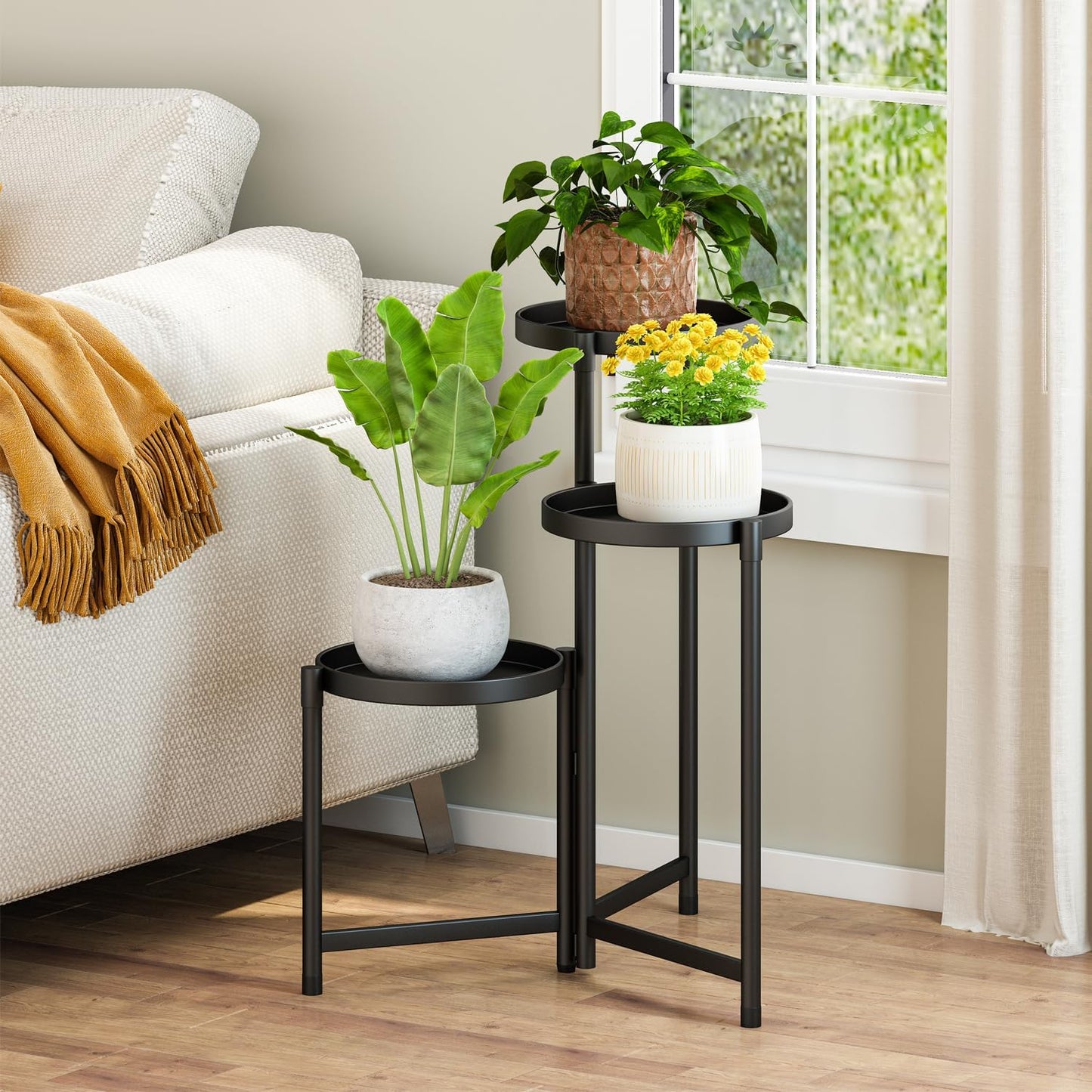 Plant Stand indoor outdoor-3 Tier black Tall Metal Flower Pot Holder 9