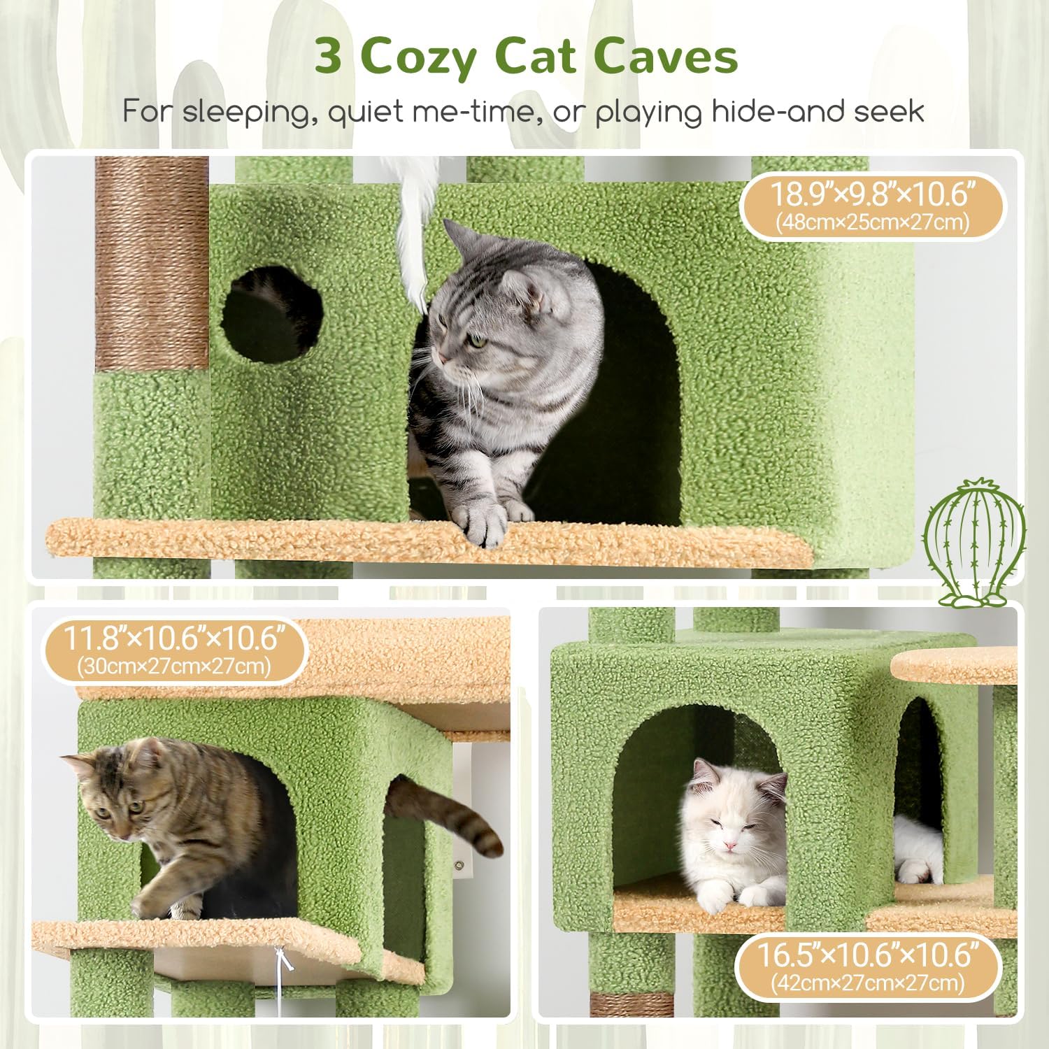 Globlazer Corner Cactus Cat Tree 66 inch Multi-Level Cactus Climbing T