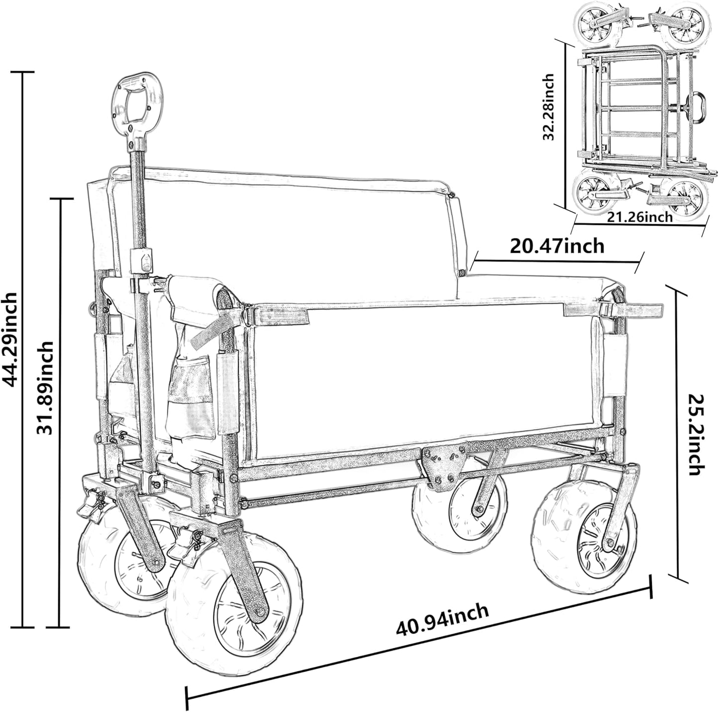 3-in-1 Folding Wagon with Bench Seat – 500lbs Capacity,Reinforced Carbon Steel Frame, 180L Cargo Space– Perfect for Camping, Beach, Outdoor Events & Heavy-Duty Hauling (Gray)