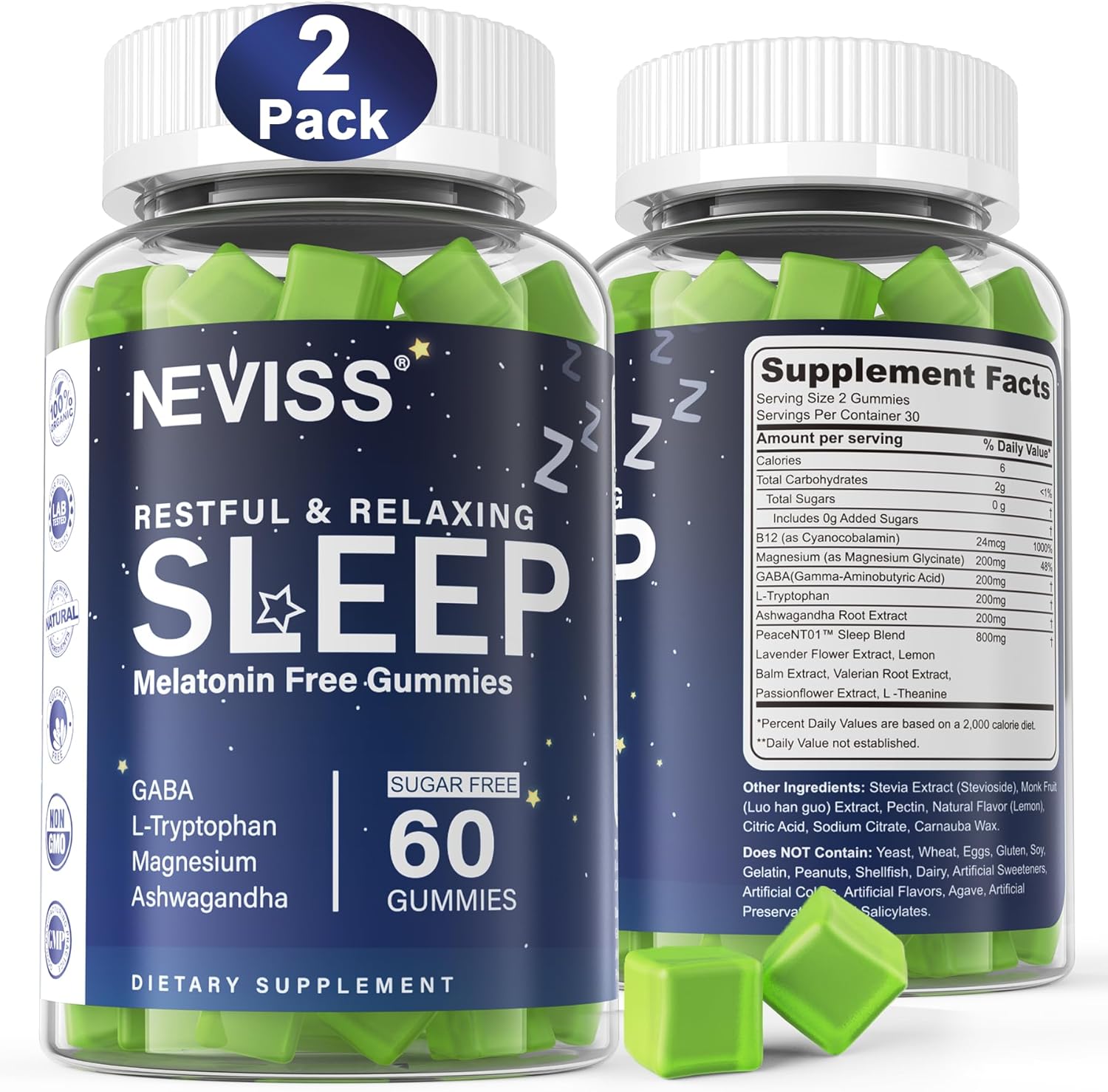 NEVISS Melatonin Free Sleep Aid Gummies for Adults - Magnesium Glycina