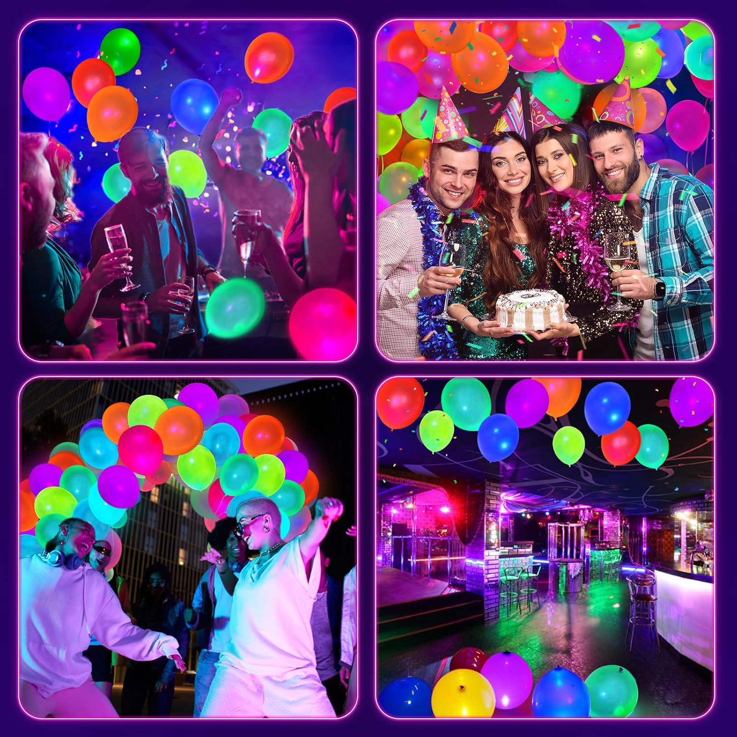 100 Pcs UV Neon Balloons, Neon Glow Party Balloons UV Black Light Ball