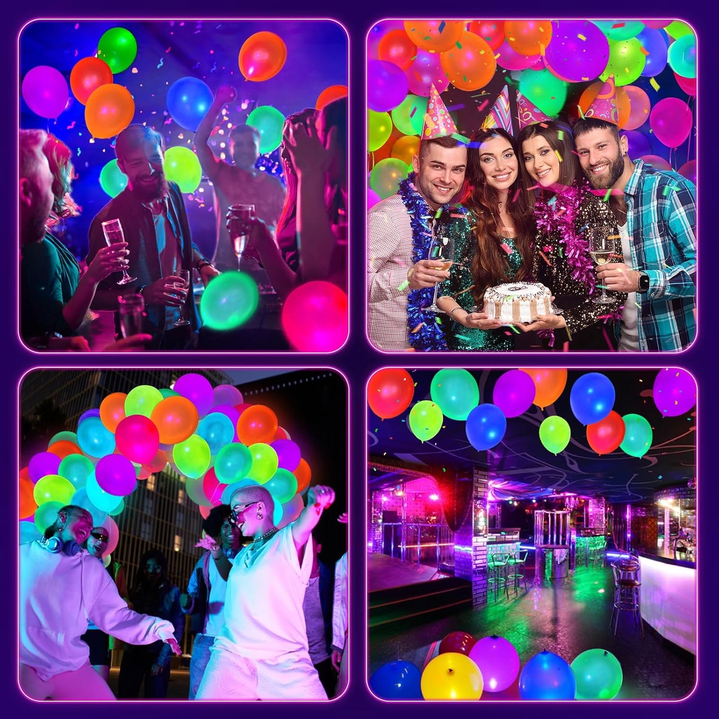 100 Pcs UV Neon Balloons, Neon Glow Party Balloons UV Black Light Balloons Glow in the Dark for Birthday Decorations Wedding Glow Party Supplies Blacklight Reactive Fluorescent
