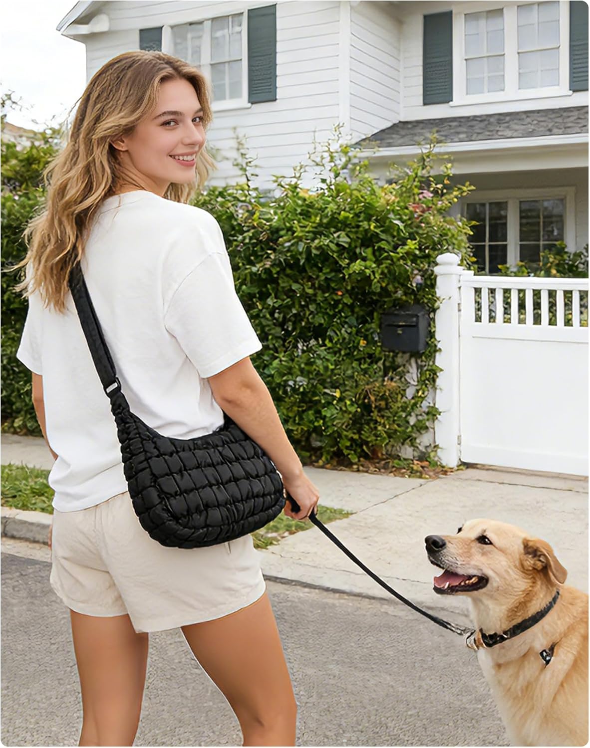 BAGSMART Crossbody Hobo Bag for Women with Adjustable Strap, Quilted P