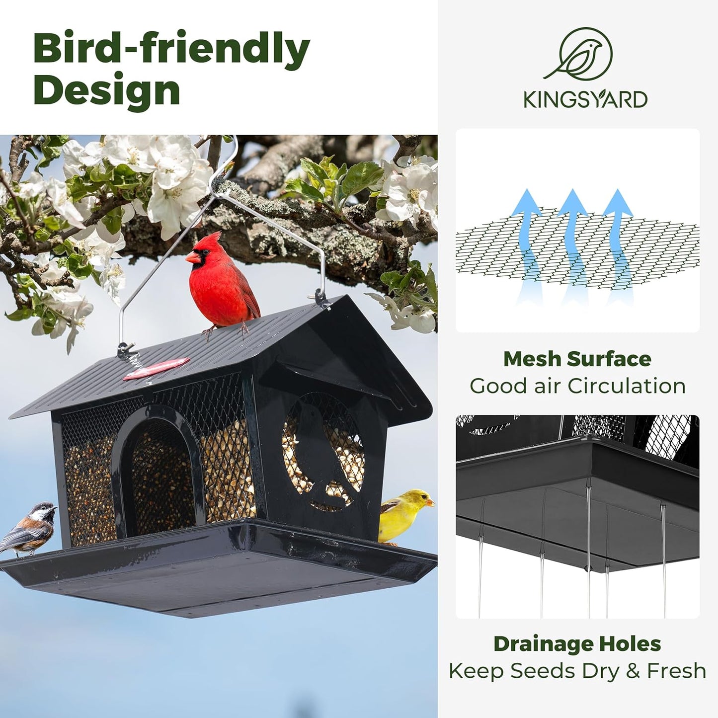 Kingsyard Bird Feeder for Outdoors Hanging, Dual-Use Metal Mesh Wild B