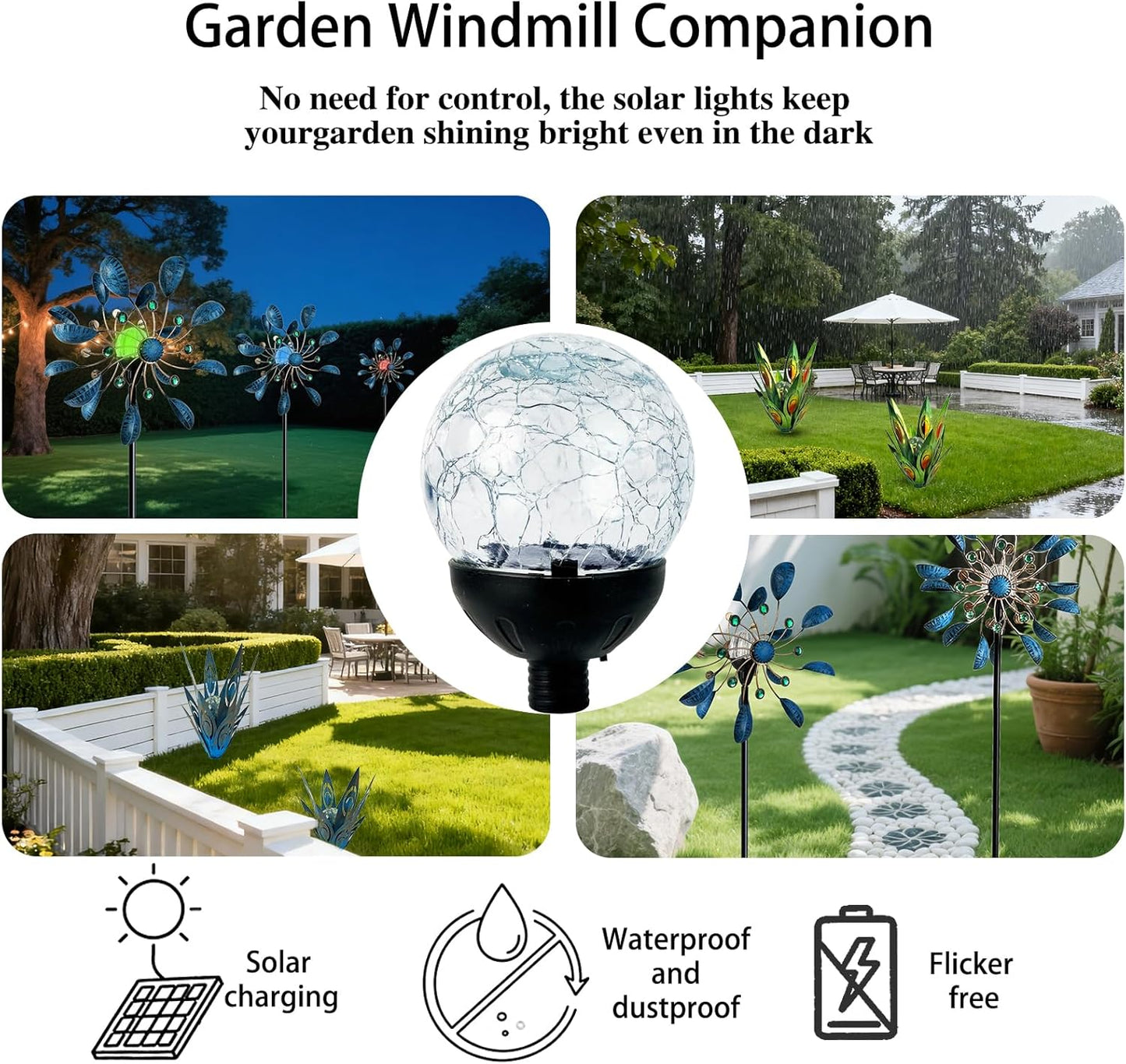 Jesokiibo 2PCS Solar Globe Lights Cracked Glass Ball,Garden Decor Outdoor Waterproof,Globe Lighting for Tequila Sculpture Metal Agave Plant Home Decor Balcony Backyard