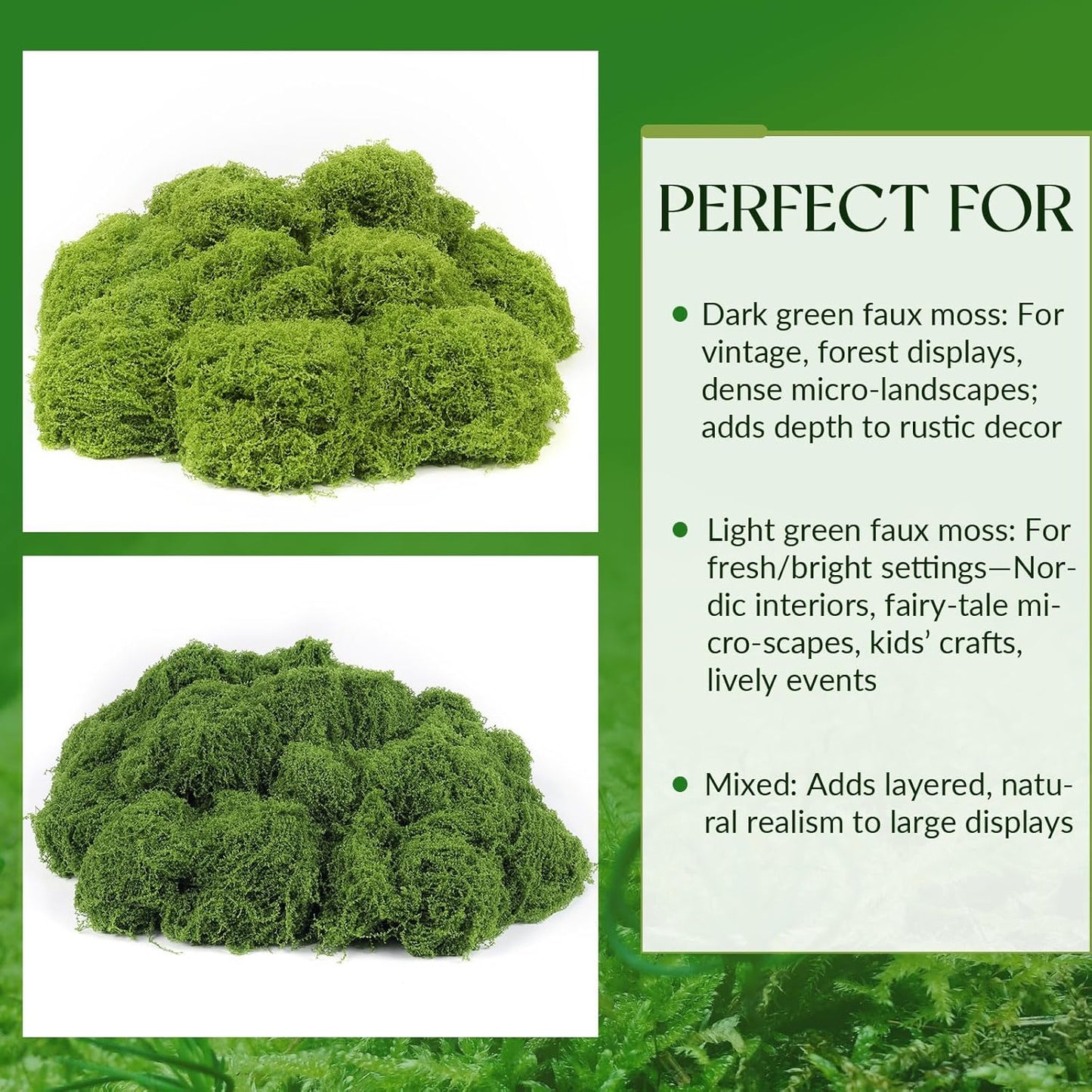 5.3OZ Artificial Faux Moss Fake Green Moss for Crafts Plants Indoor Fairy Garden DIY Decorative Walls Glass Containers Model Making Home (Light Green)