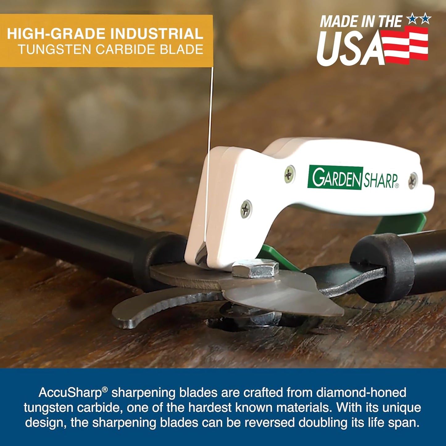 AccuSharp Garden Tool Sharpener, Diamond-Honed Tungsten Carbide Blades
