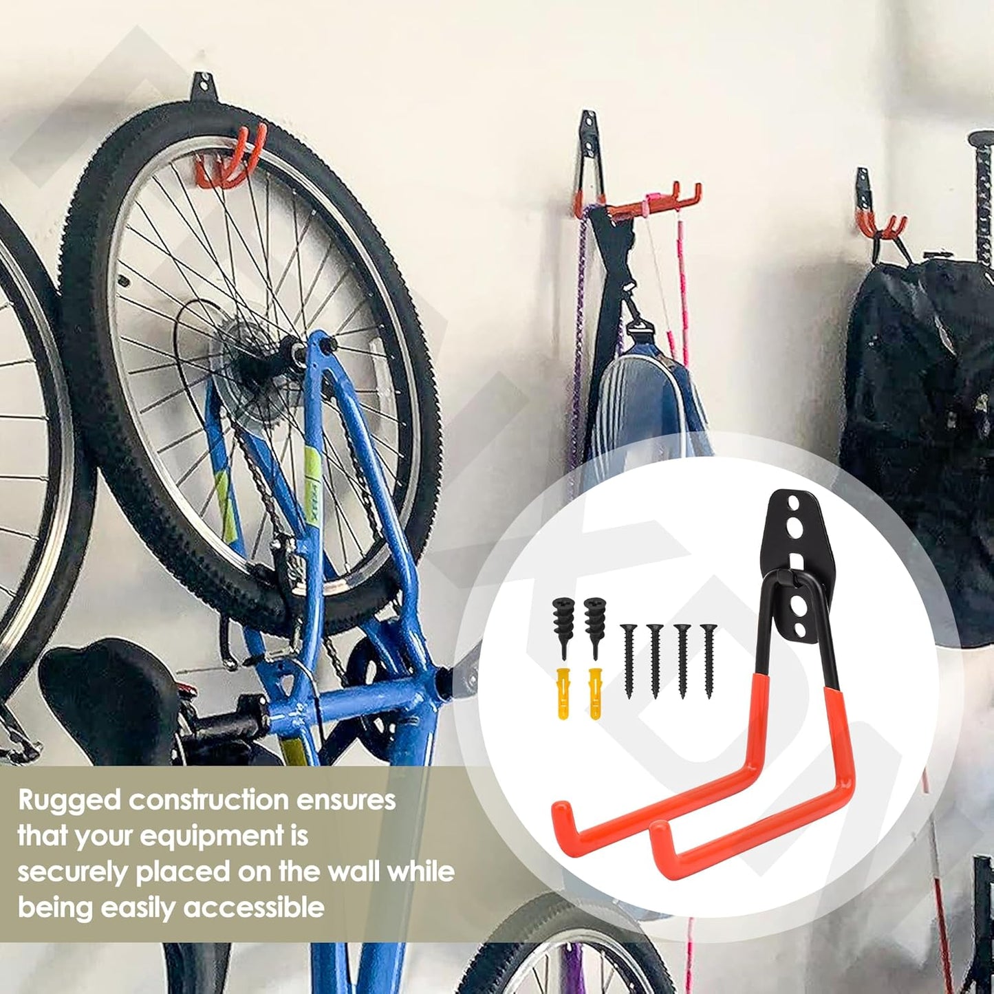 Garage Hooks for Hanging Bike, Utility Steel Garage Storage Hook for Hanging Bike, Ladder and Garden Tools w/Garage Storage Hooks Attachment & Battery Mount Holder for Ego