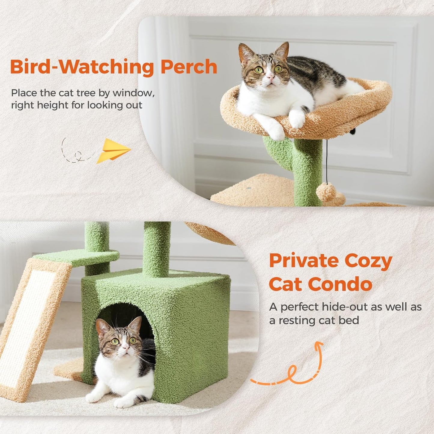 PETEPELA Cactus Cat Tree for Indoor Cats, 32'' Small Cat Tower Cat Con
